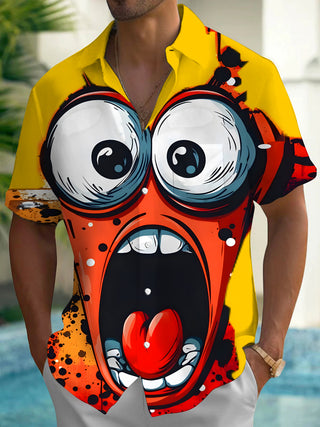 Men's funny expression print short sleeve shirt front view