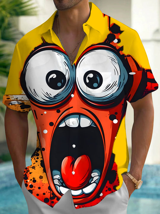 Men's funny expression print short sleeve shirt front view