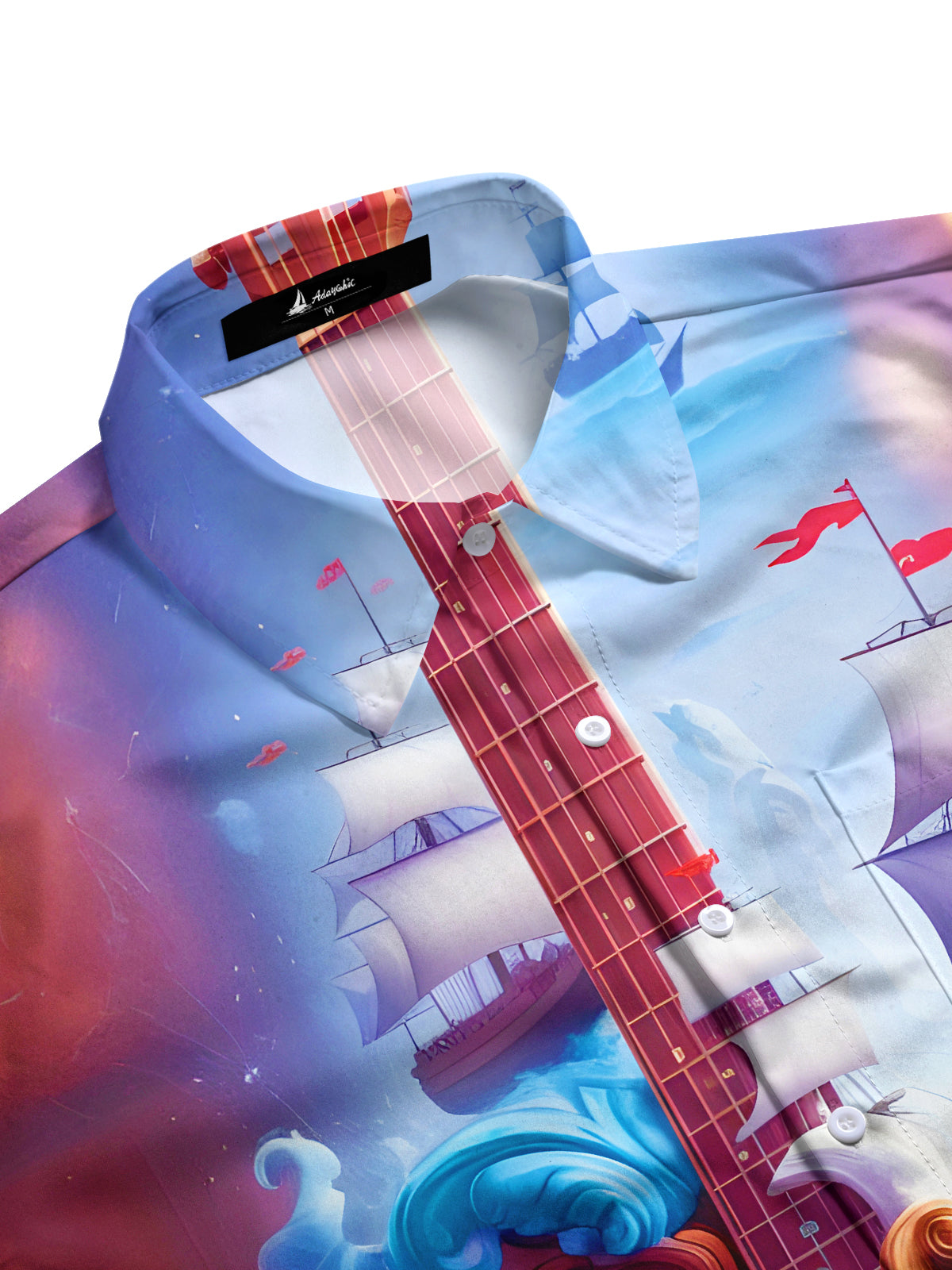 Guitar Sailboat Men's Pocket Short Sleeve Shirts