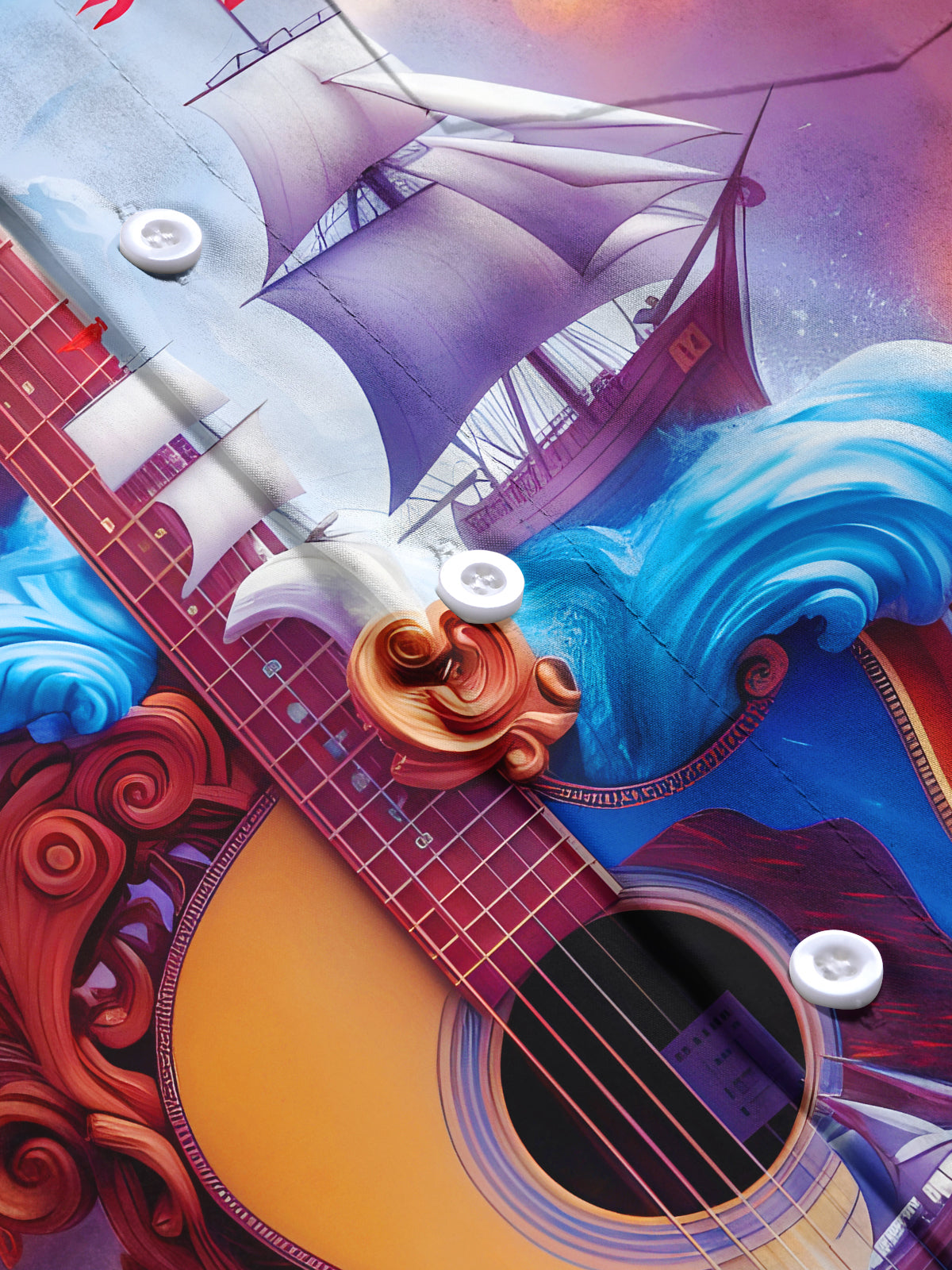 Guitar Sailboat Men's Pocket Short Sleeve Shirts