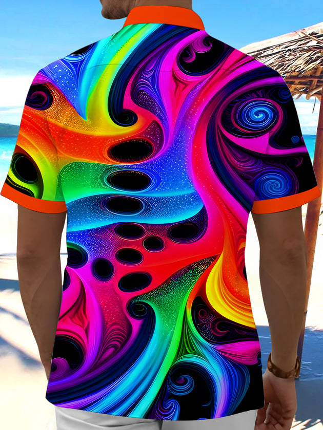Men's Hawaiian abstract print short sleeve shirt back view