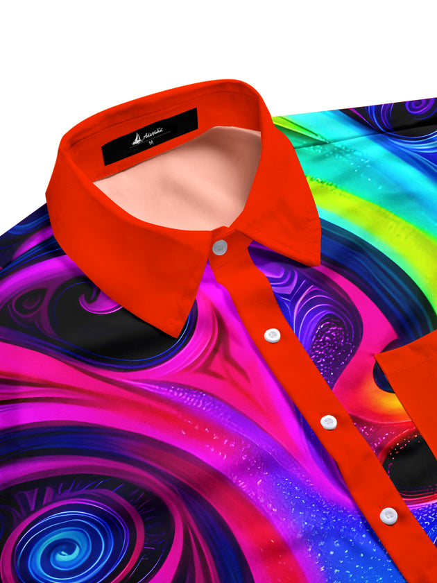 Men's tropical abstract print short sleeve shirt side view