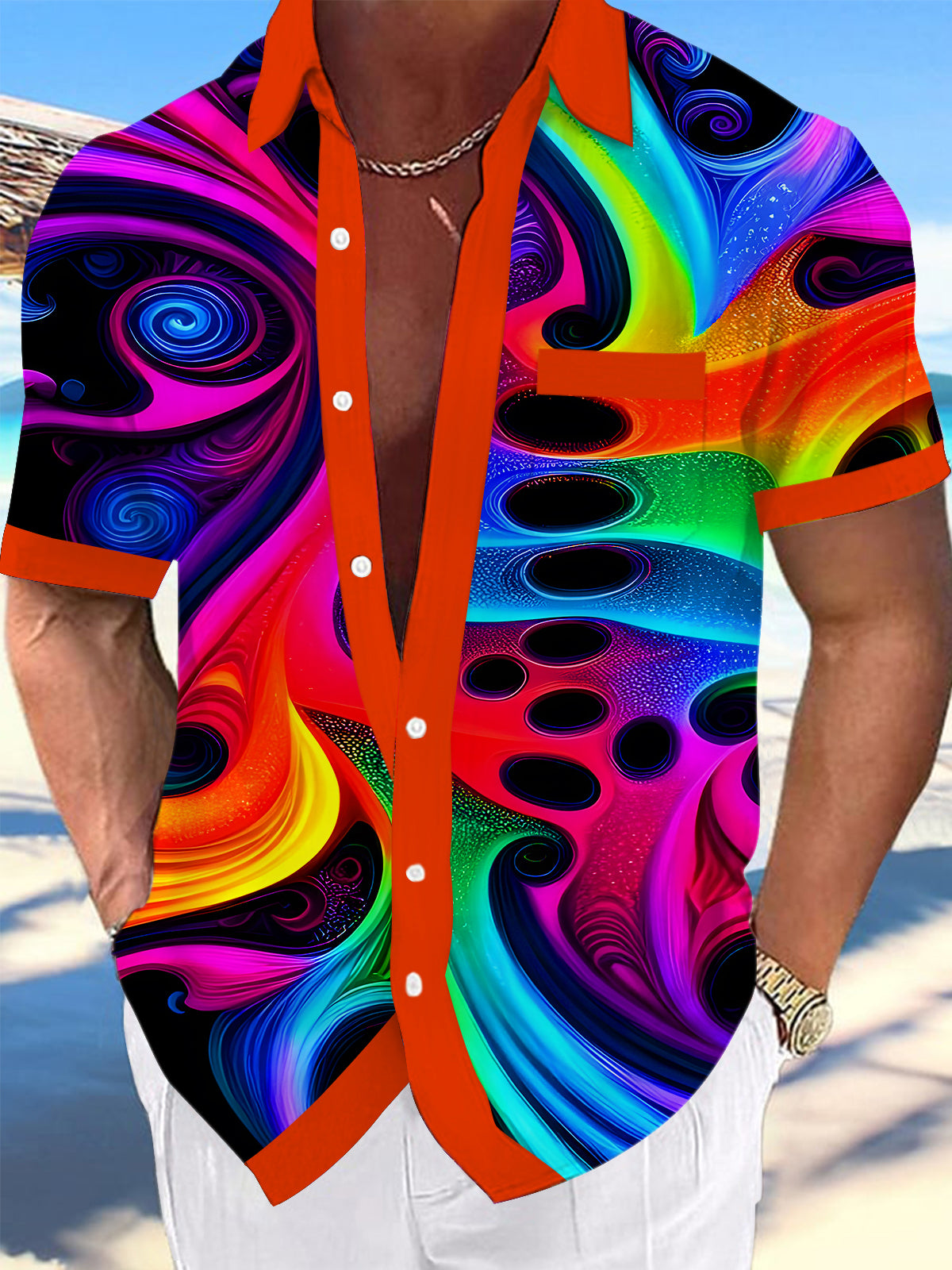 Hawaiian Abstract Men's Pocket Short Sleeve Shirts