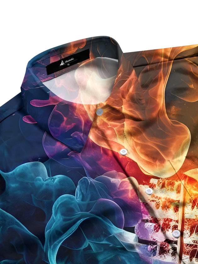 men's guitar print shirt side view