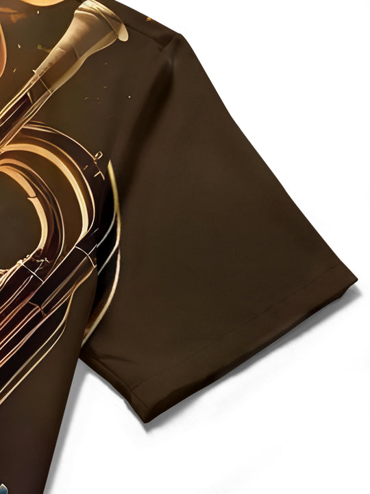 men's music print shirt close-up short sleeve