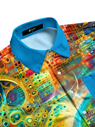men's tropical geometric print short sleeve shirt side view