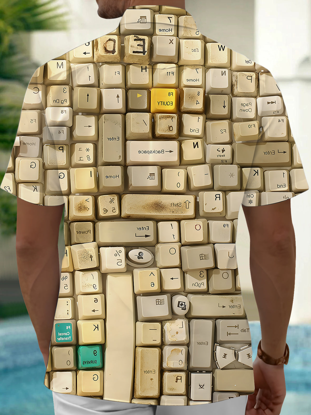 Keyboard Print Men's Pocket Short Sleeve Shirts
