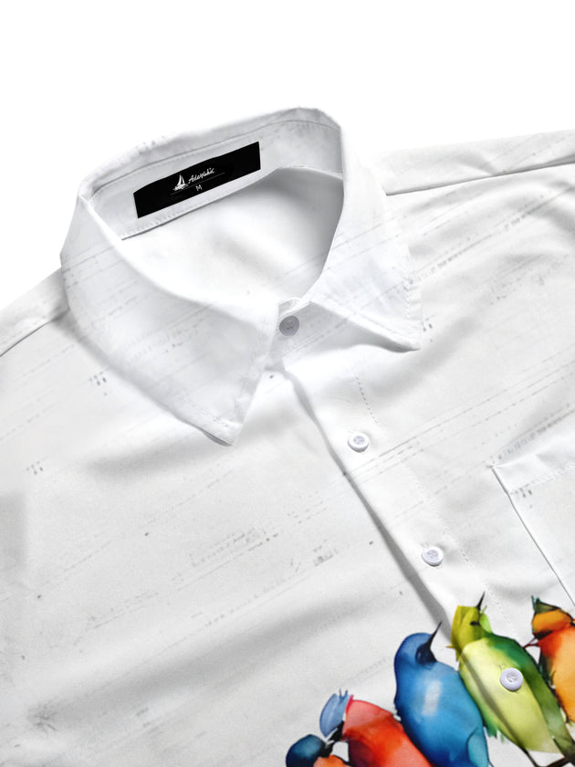 Men's bird print pocket half sleeve shirt side view