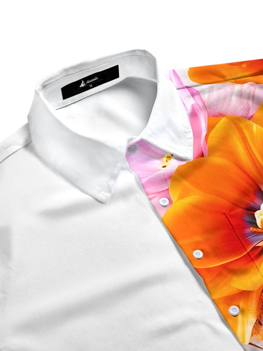 men's floral short sleeve flat lay shirt