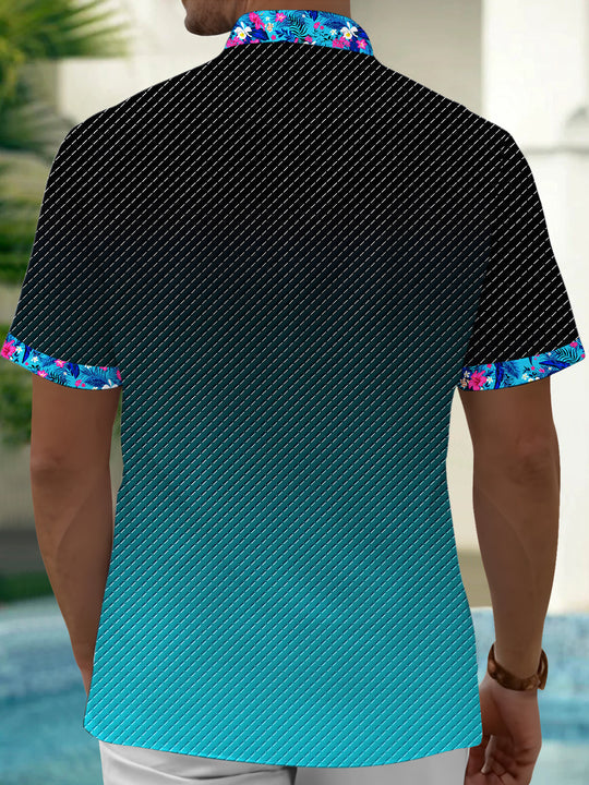 Men's floral short sleeve shirt back view