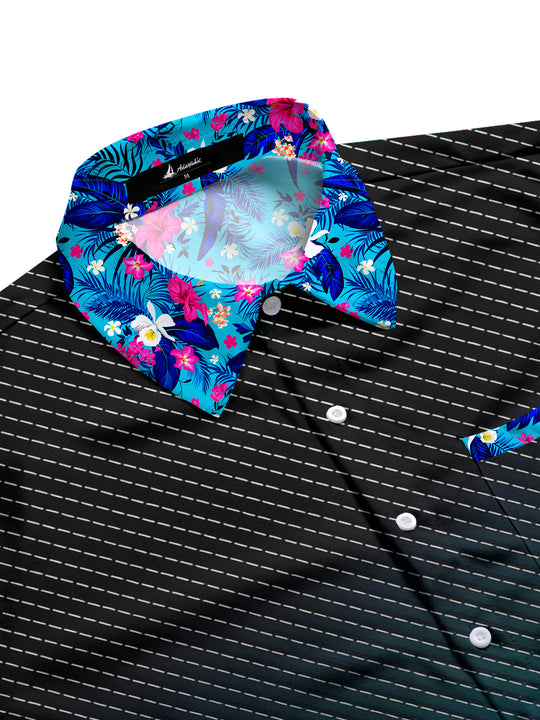 Men's flower print half sleeve pocket shirt side view