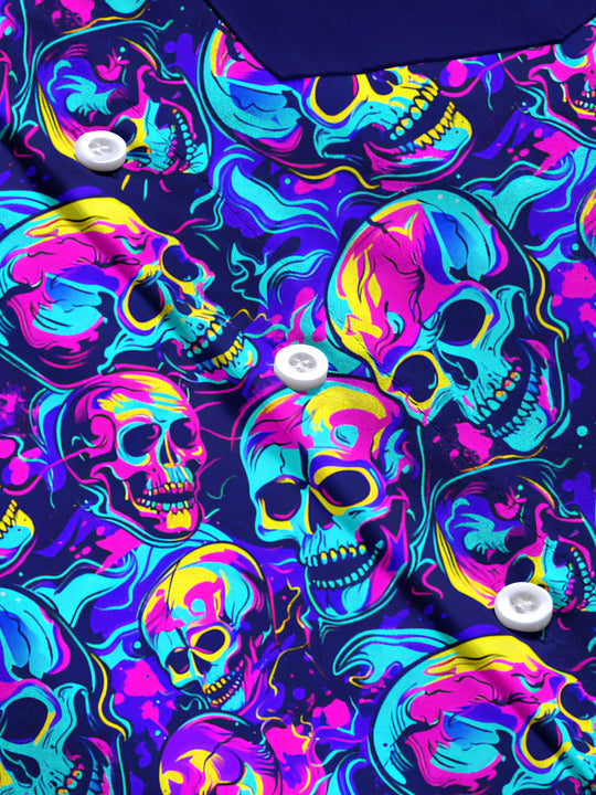 men's skull print short sleeve flat lay shirt