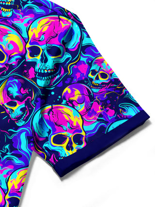 men's skull print shirt close-up short sleeve