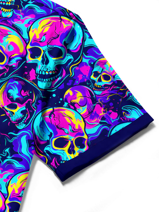 men's skull print shirt close-up short sleeve