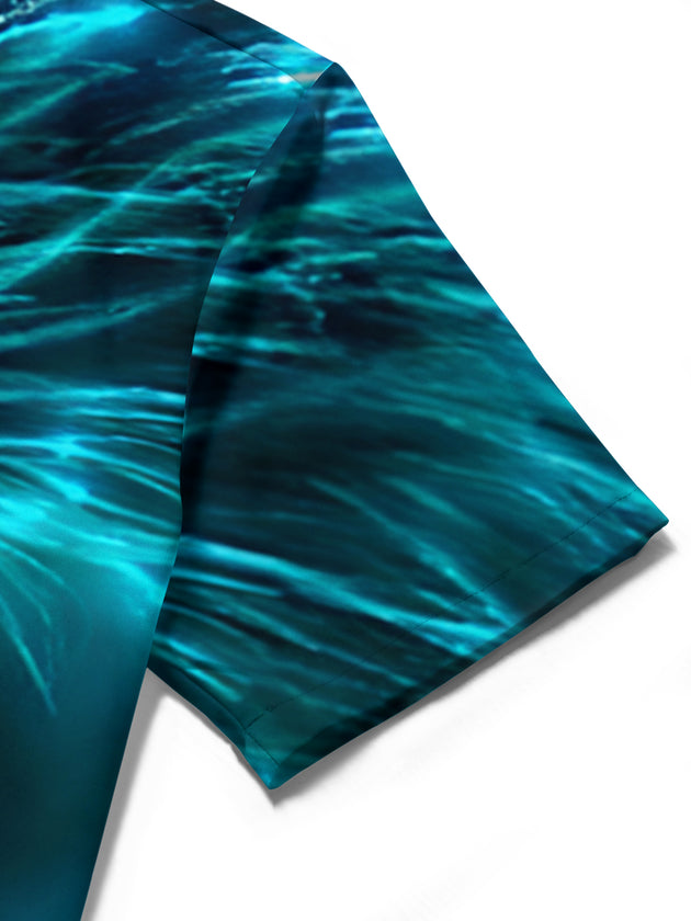 men's dragon print shirt close-up short sleeve