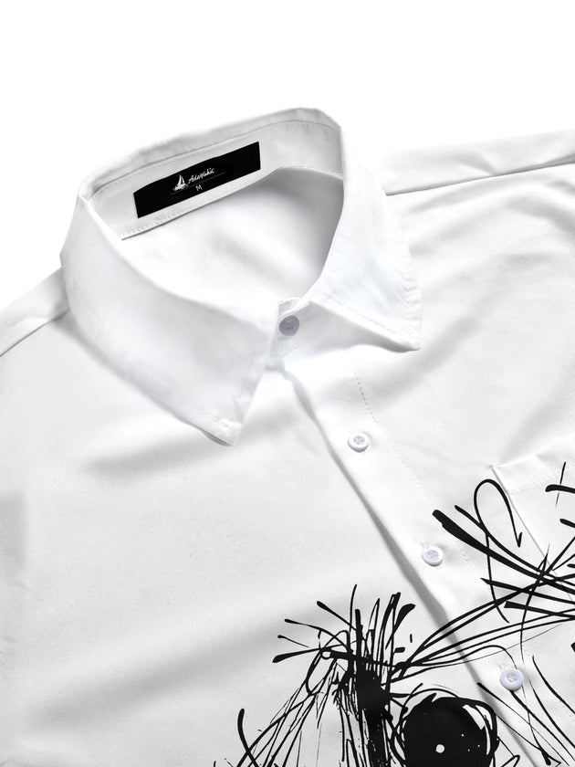 men's dog print short sleeve pocket shirt flat lay