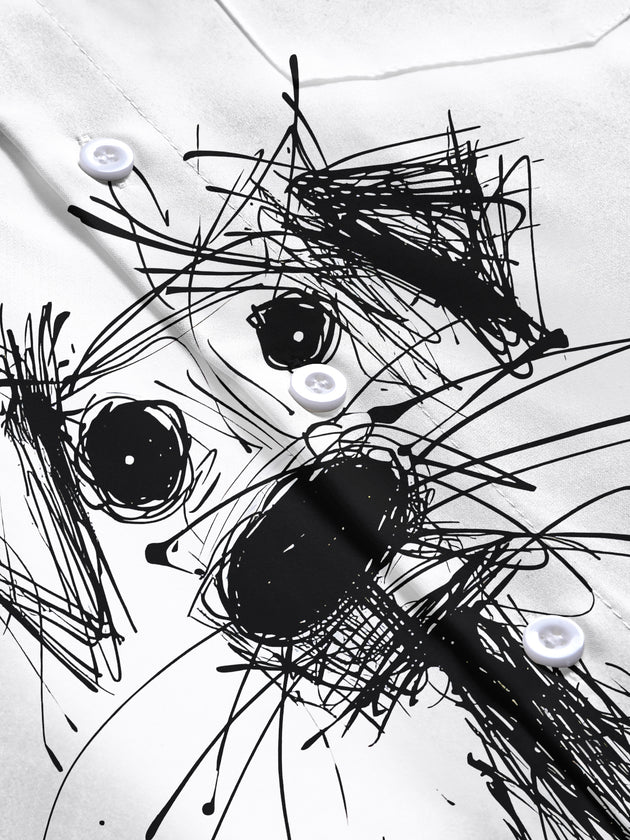 men's dog print shirt close-up short sleeve