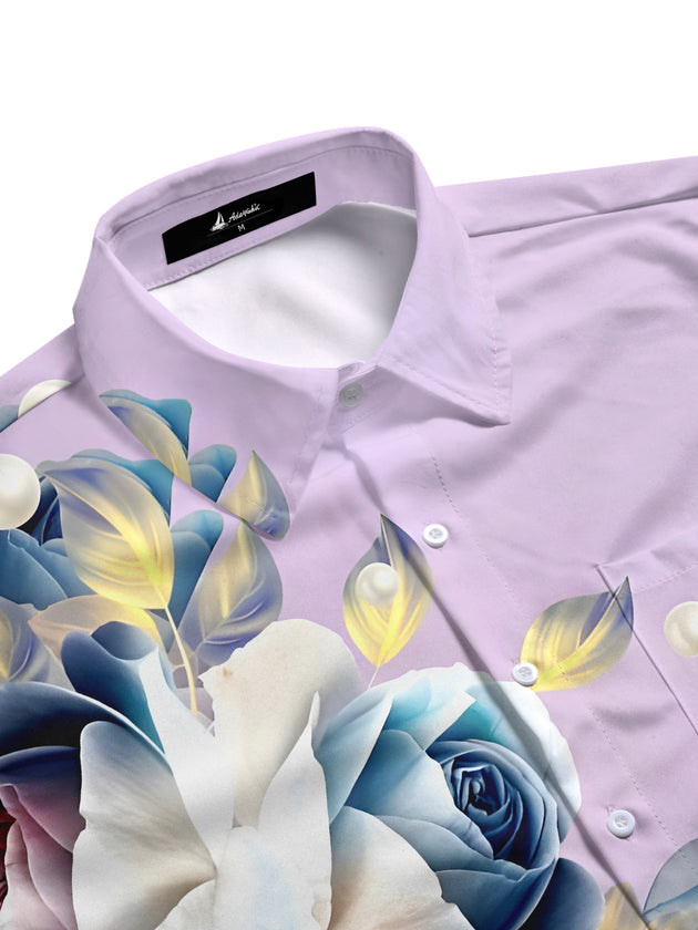 men's floral short sleeve flat lay shirt