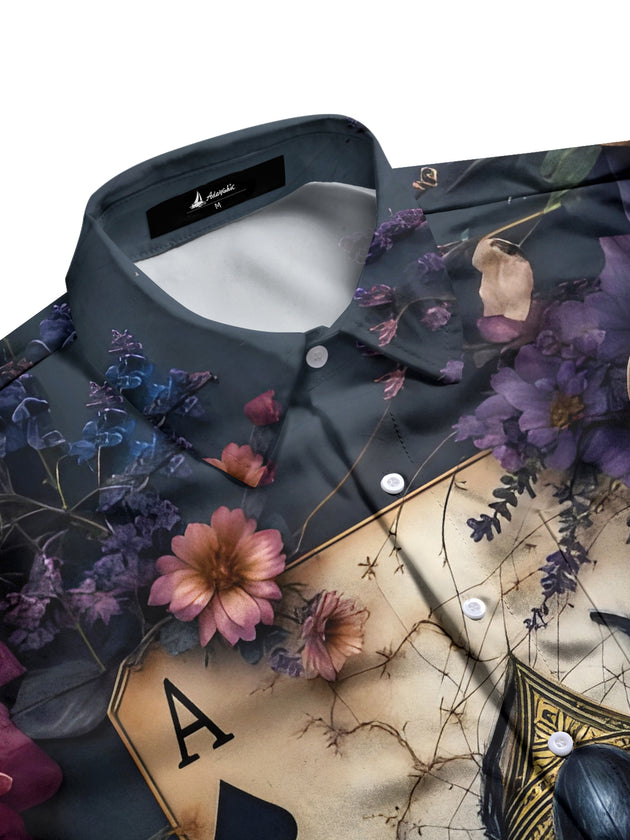 men's skull print short sleeve flat lay shirt