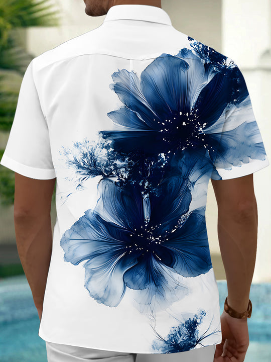 Men's half sleeve flower print pocket shirt side view