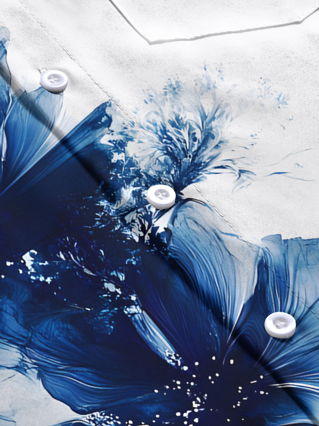 Men's half sleeve floral shirt fabric texture close-up