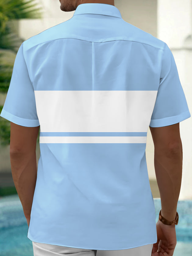 Men's Hawaiian colorblock coconut tree print short sleeve shirt back view