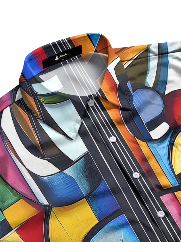 men's guitar print shirt side view