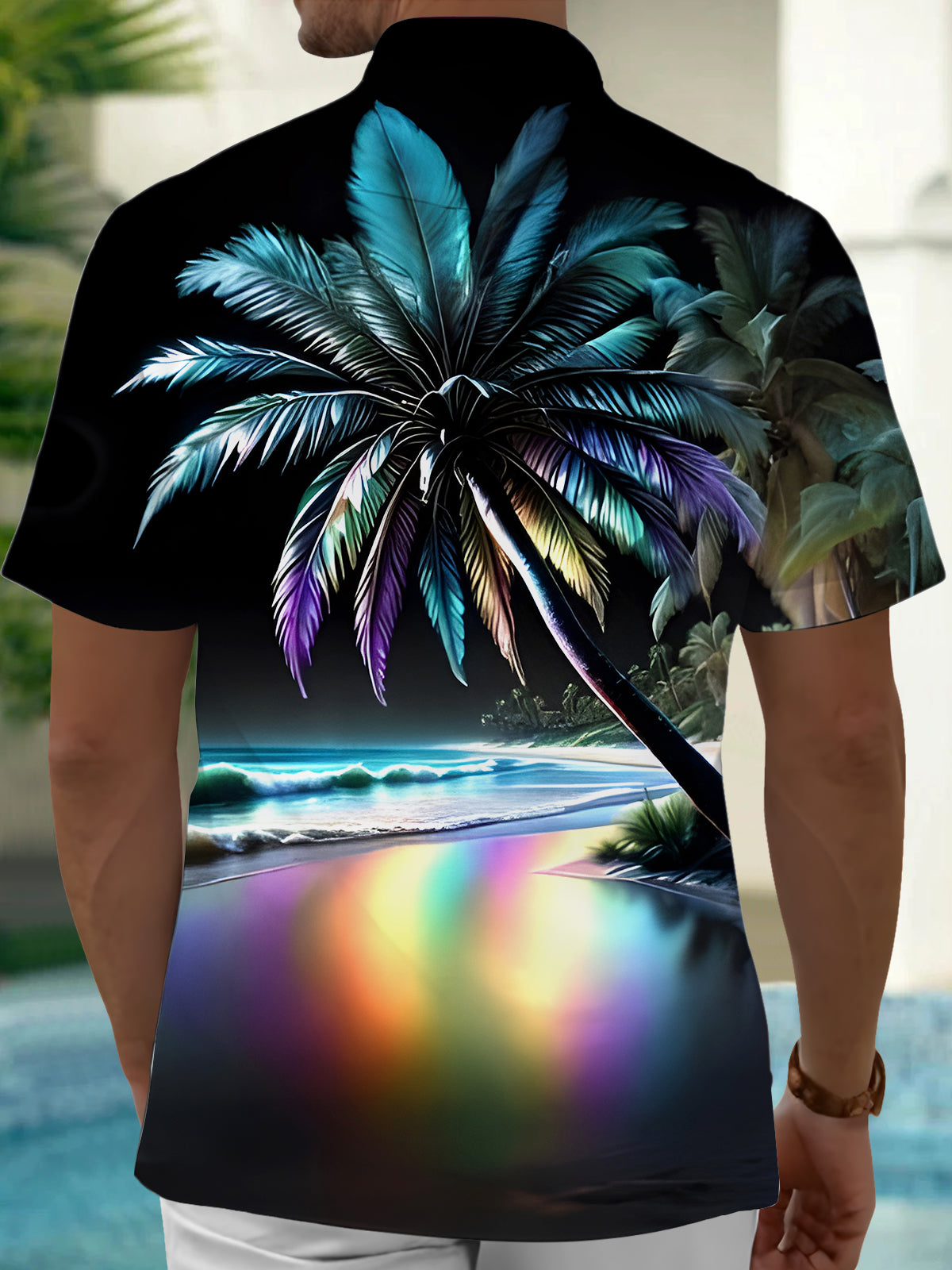 Hawaiian Coconut Tree Men's Pocket Short Sleeve Shirts