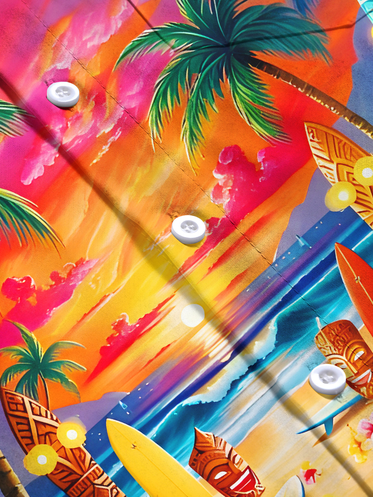 Hawaiian Coconut Tree Tiki Men's Pocket Short Sleeve Shirts