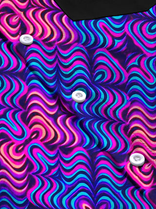 Men's Hawaiian abstract print short sleeve shirt close-up detail showing fabric texture
