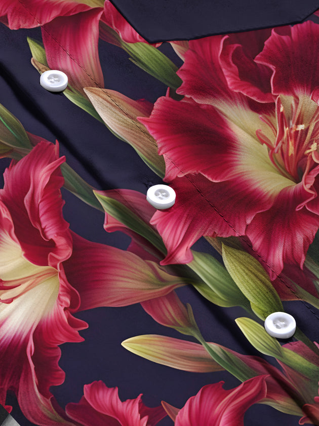 men's floral short sleeve flat lay shirt