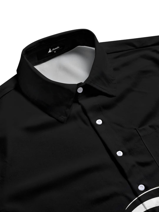 Men's Billiard Print Pocket Short Sleeve Shirt Flat Lay Pattern Detail