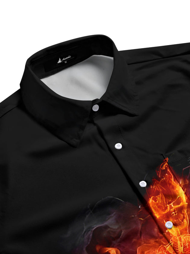 men's skull print short sleeve flat lay shirt