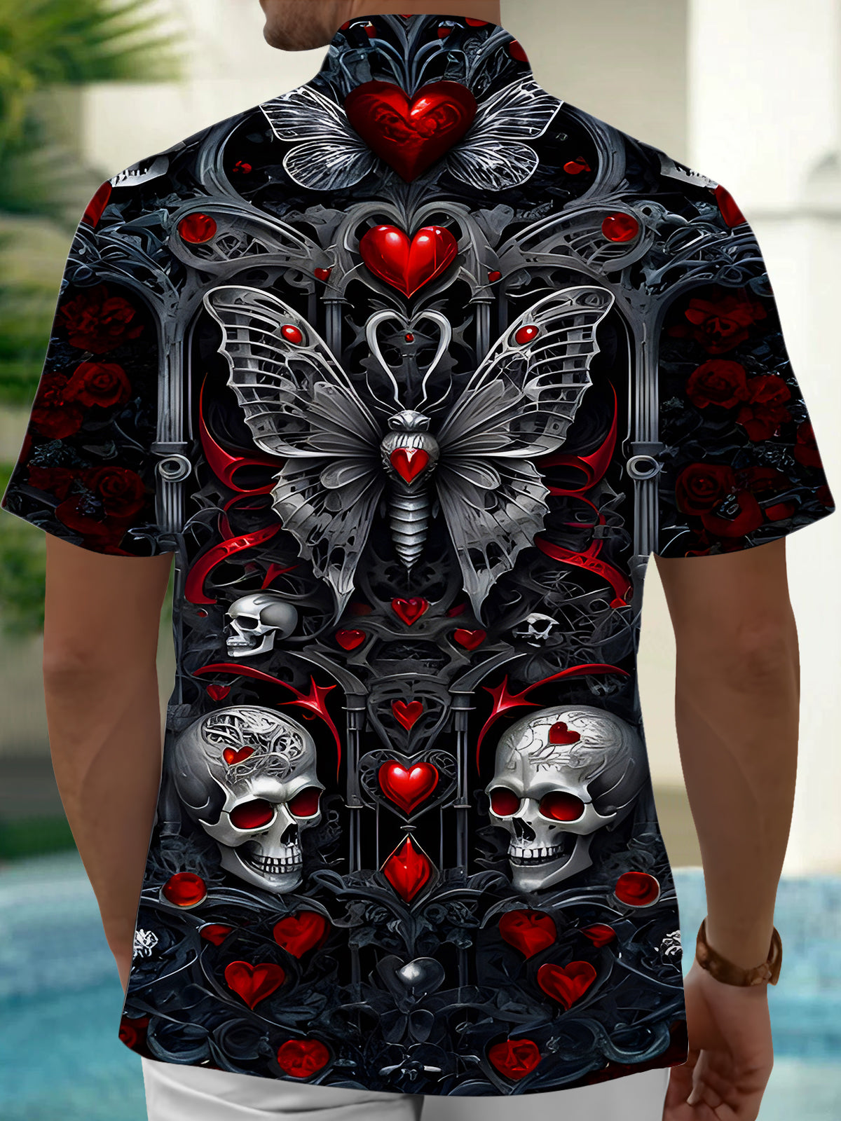 Butterfly Skull Men's Pocket Short Sleeve Shirts