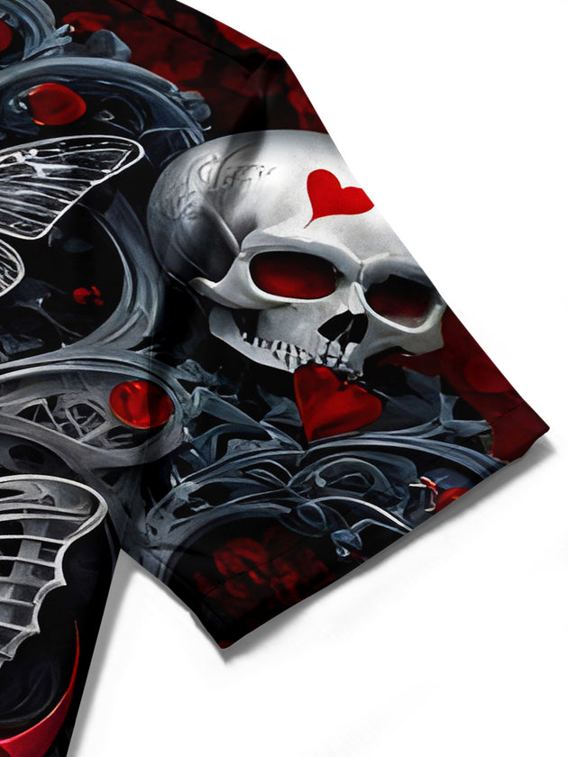 men's butterfly print shirt close-up short sleeve