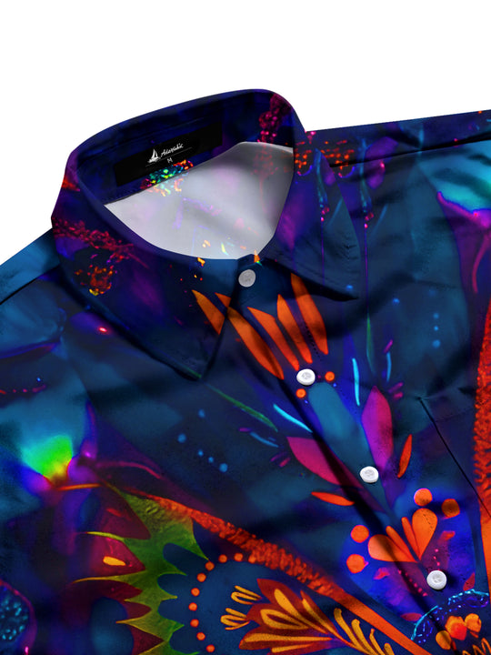 Men's Geometric Abstract Print Pocket Short Sleeve Shirt Side View