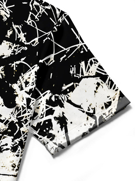 Men's abstract tie dye short sleeve shirt close-up detail