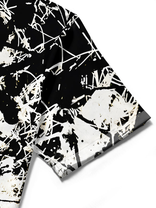 Men's abstract tie dye short sleeve shirt close-up detail