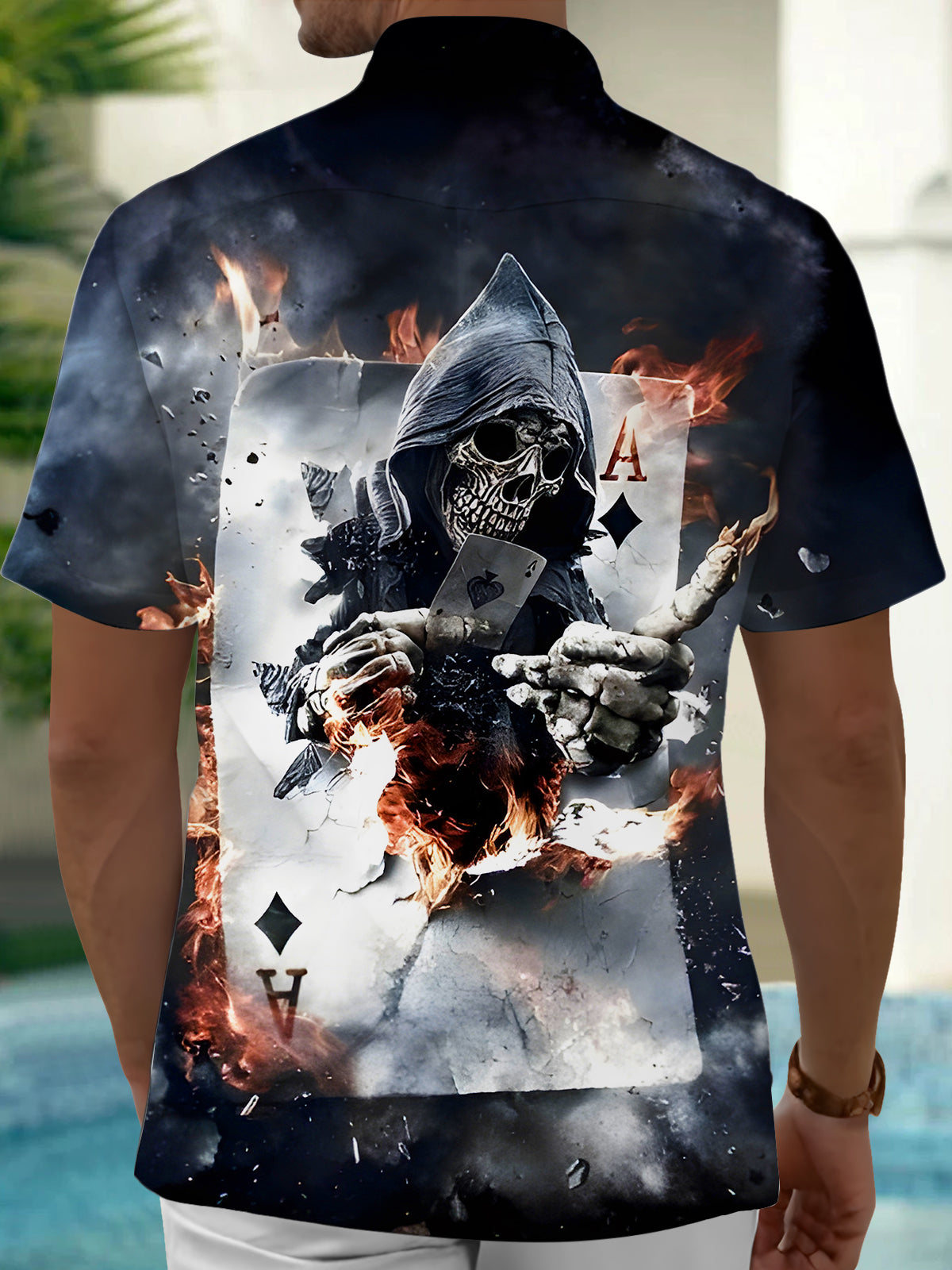 Poker Skull Men's Pocket Short Sleeve Shirts