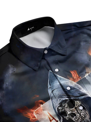 men's skull print short sleeve flat lay shirt