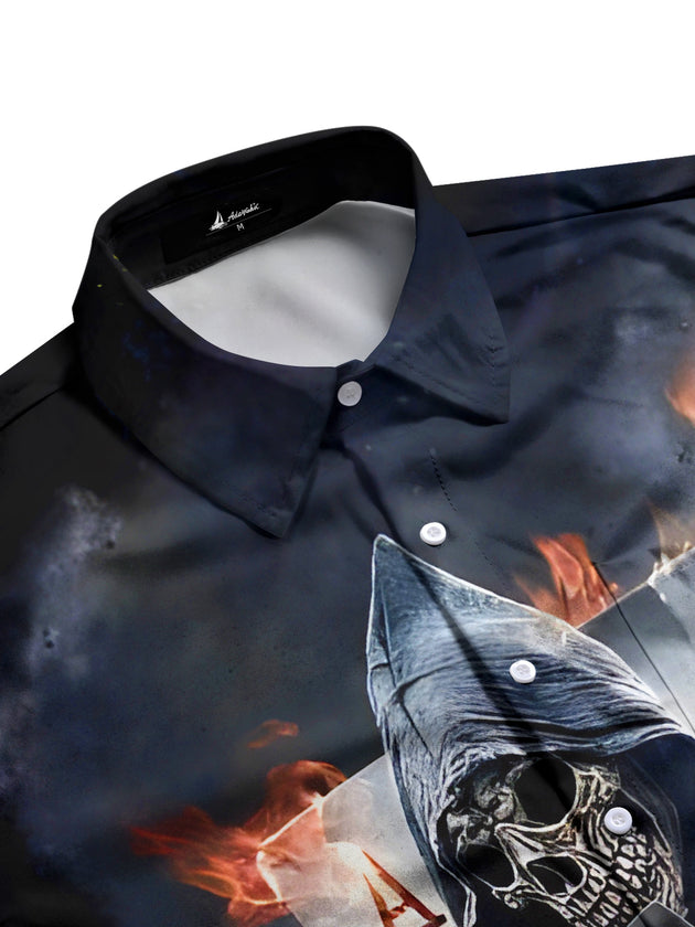 men's skull print short sleeve flat lay shirt
