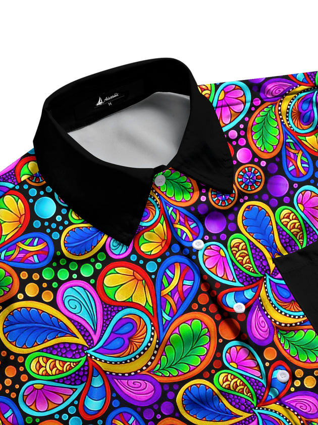Men's Hawaiian colorful leaves flat lay short sleeve shirt pattern