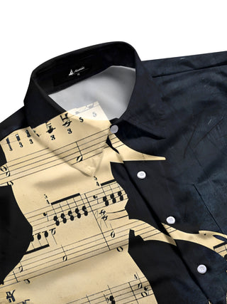 men's guitar print shirt side view