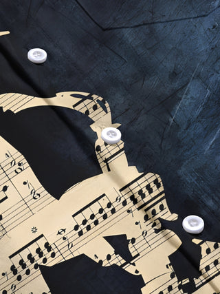 men's music print short sleeve flat lay shirt