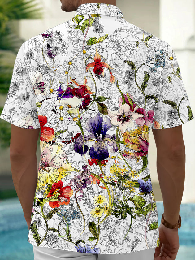 Men's floral short sleeve shirt back view
