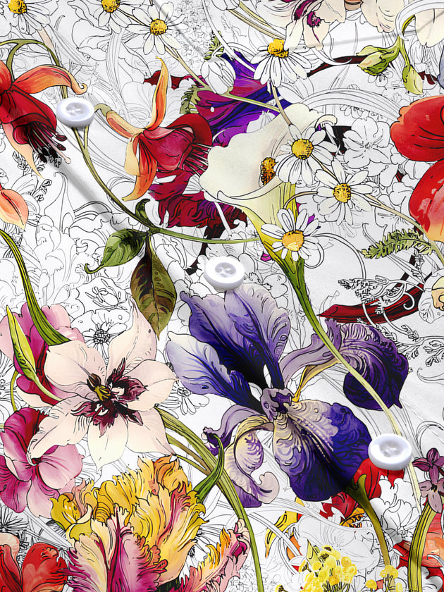 men's floral short sleeve flat lay shirt