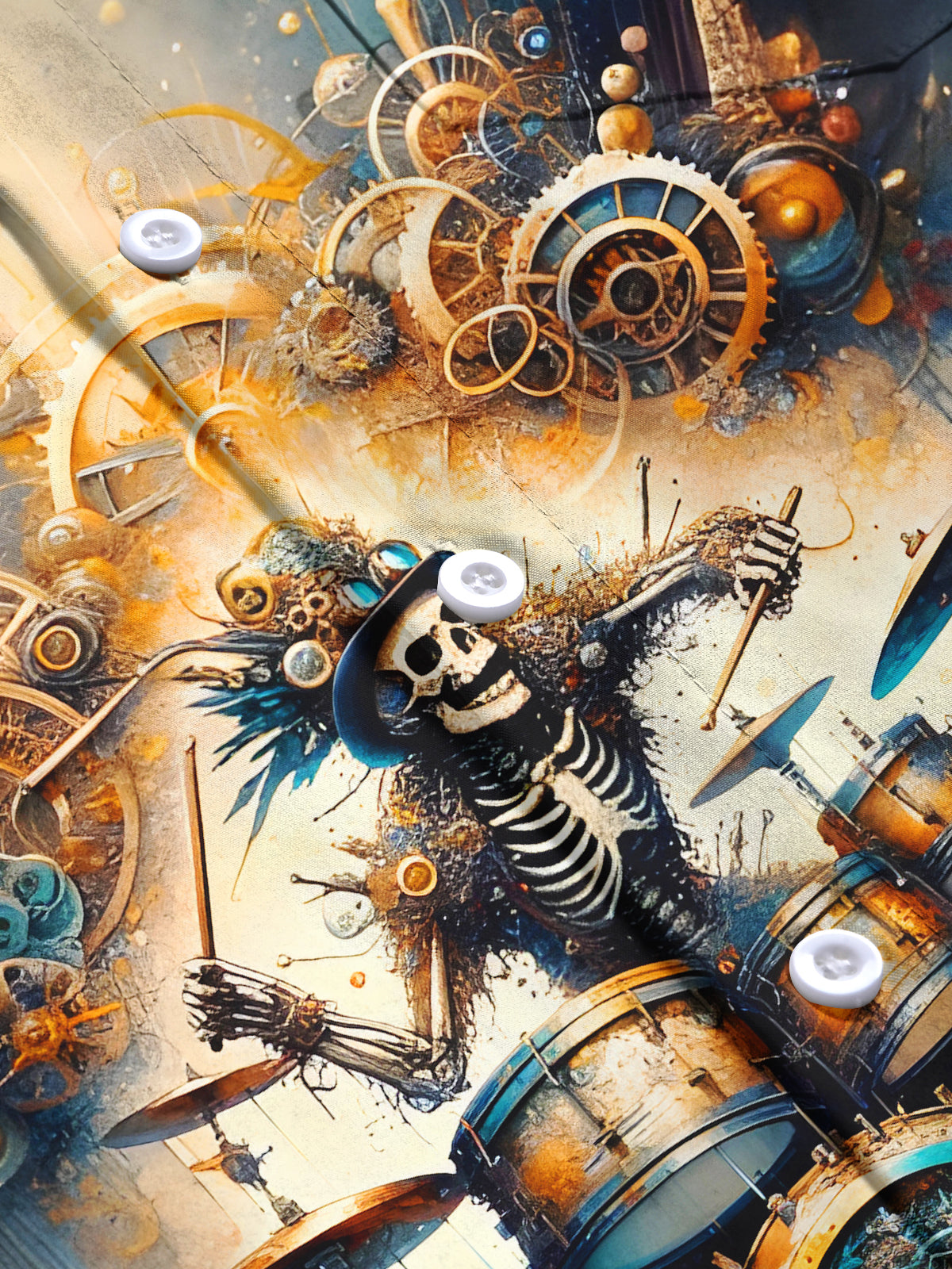 Drum Set Gears Skull Men's Pocket Short Sleeve Shirts