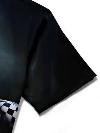 men's abstract print shirt close-up short sleeve