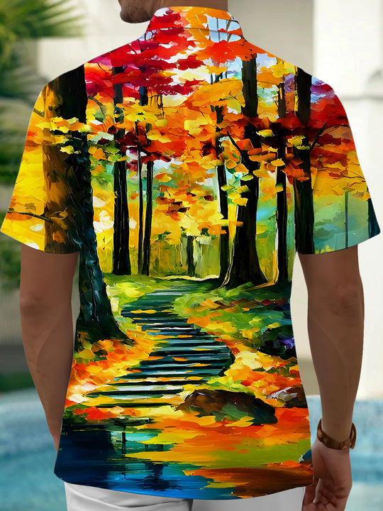 men's Forest Path pattern short sleeve shirt back view