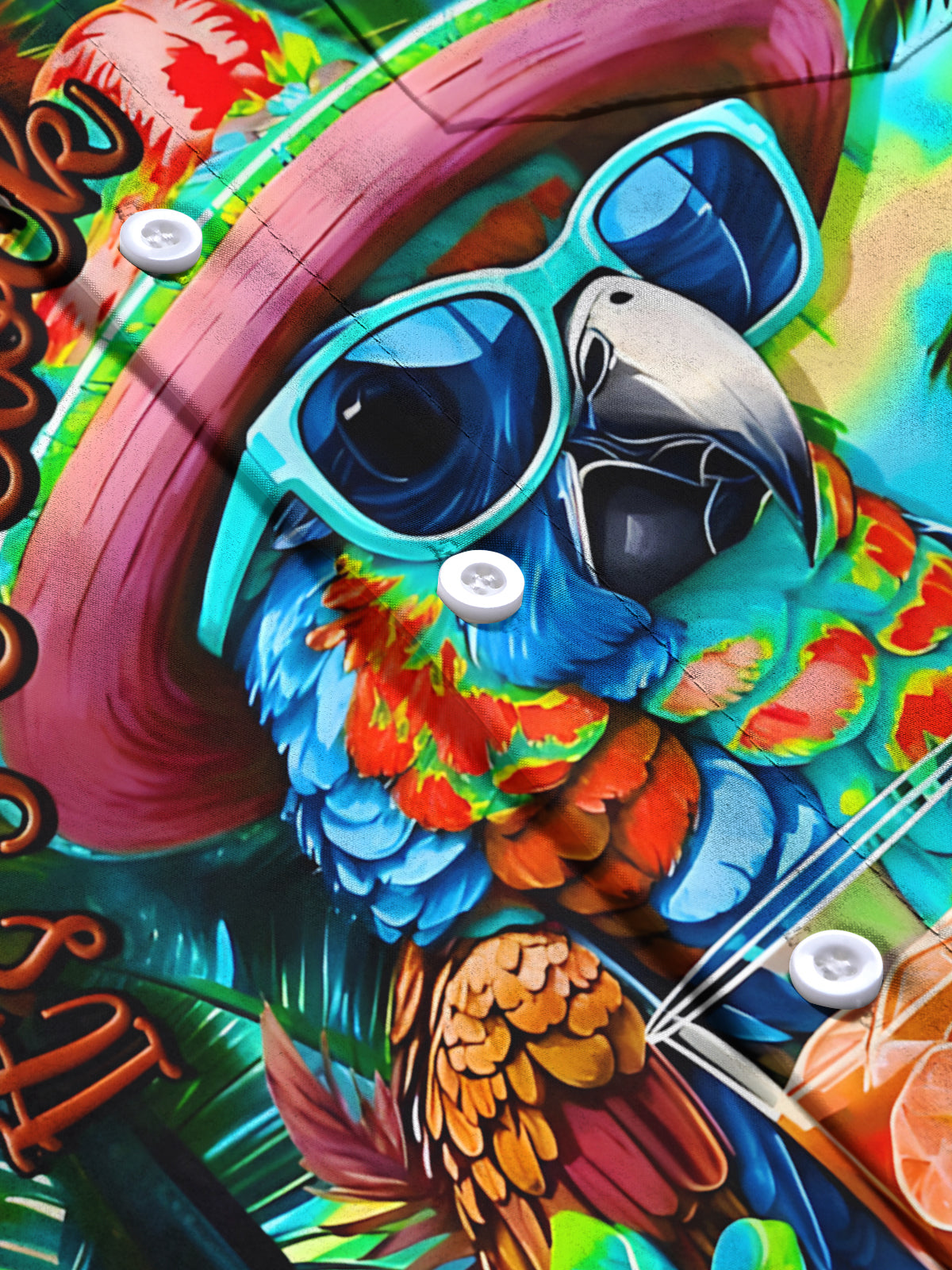 Hawaiian Coconut Tree Parrot Men's Pocket Short Sleeve Shirts